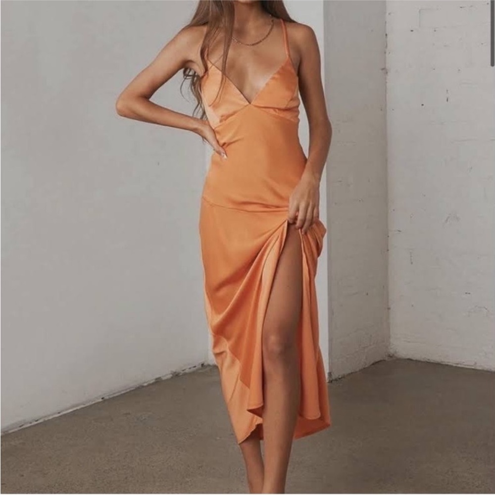 Peppermayo Amused Midi Dress Mango Orange Spaghetti Tank Strappy Event